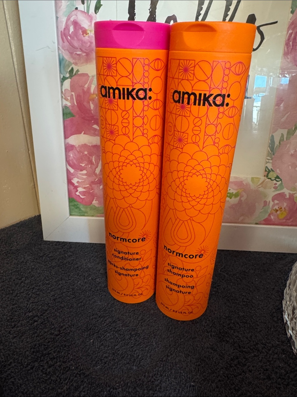 amika Normcore Signature Shampoo & Conditioner Set - Orange with Pink Cap
